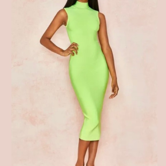 New NWOT HOCB Neon Green MIDI Bandage Dress - Picture 2 of 7